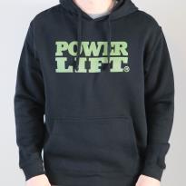 ​Black color LAT  hoodie with green Power Lift stacked logo.